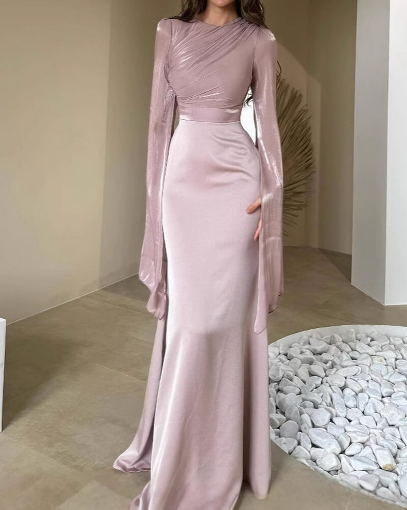 NURO High Waist Batwing Sleeve Maxi Dress Women's Elegant Ruffle Trim Evening Gown