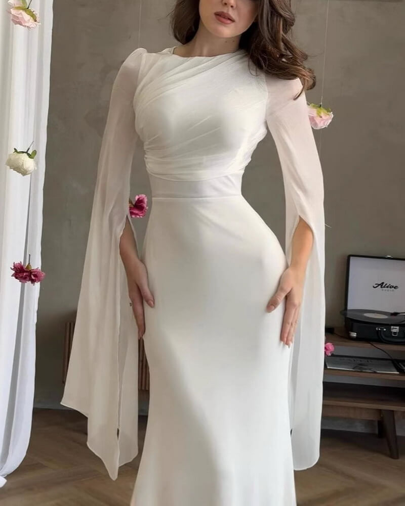 NURO High Waist Batwing Sleeve Maxi Dress Women's Elegant Ruffle Trim Evening Gown