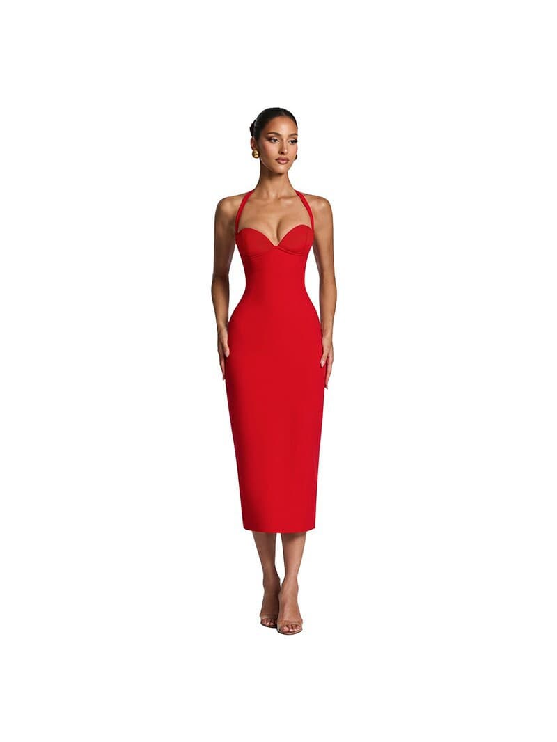 NURO High Waist Bodycon Midi Dress Sleeveless Party Dress