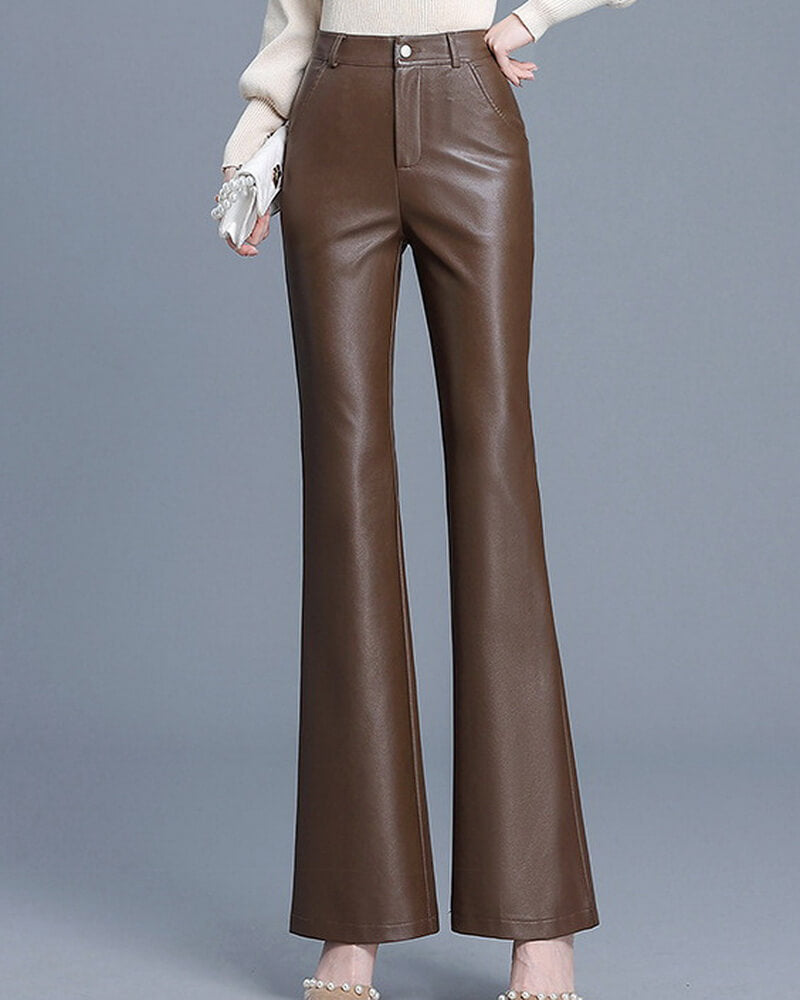 NURO High Waist Flare Leg PU Leather Pants for Women