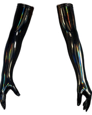NURO Iridescent Faux Leather Gloves High Elasticity Glossy Fashion Gloves