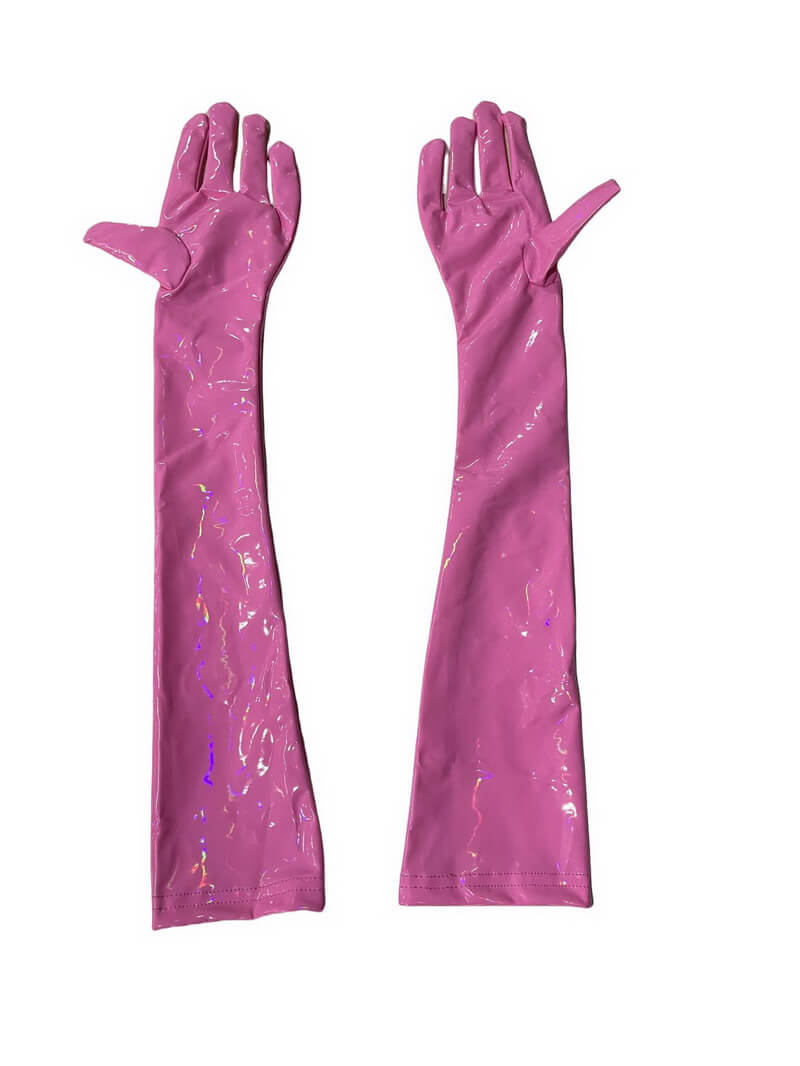 NURO Iridescent Faux Leather Gloves High Elasticity Glossy Fashion Gloves