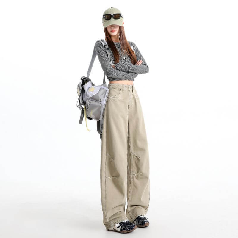 NURO Khaki Curved Cargo Wide-Leg Jeans