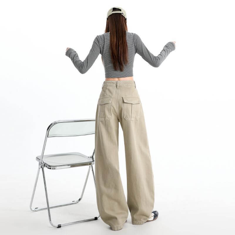 NURO Khaki Curved Cargo Wide-Leg Jeans