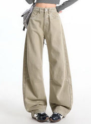 NURO Khaki Curved Cargo Wide-Leg Jeans
