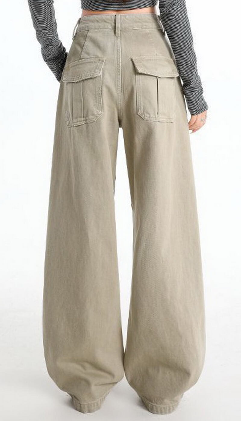 NURO Khaki Curved Cargo Wide-Leg Jeans