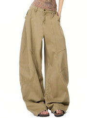 NURO Khaki Curved Wide-Leg Denim Pants