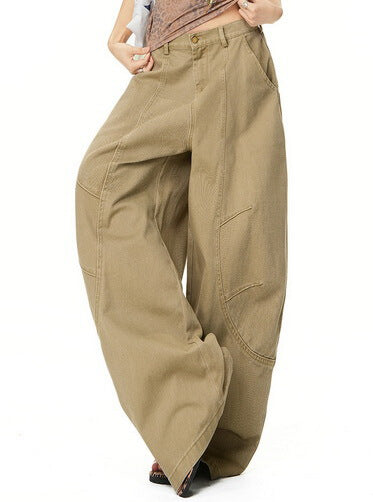 NURO Khaki Curved Wide-Leg Denim Pants