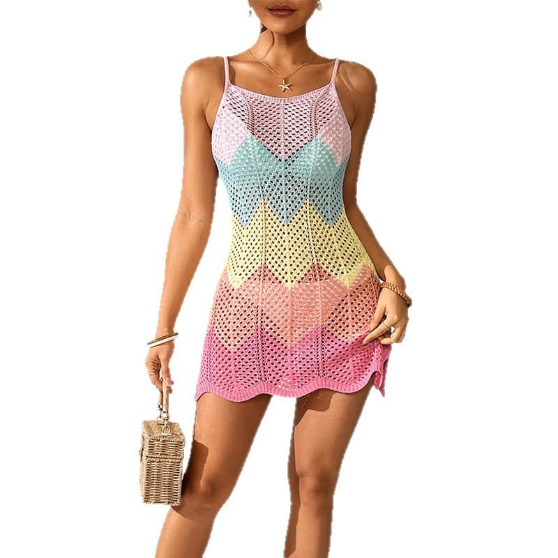 NURO Knitted suspender macaron color beach skirt