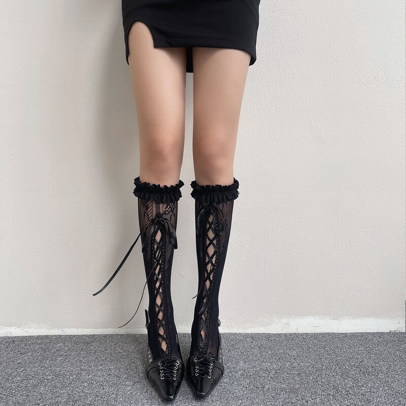 NURO Lace-Up Garter Over-The-Knee Socks for Women