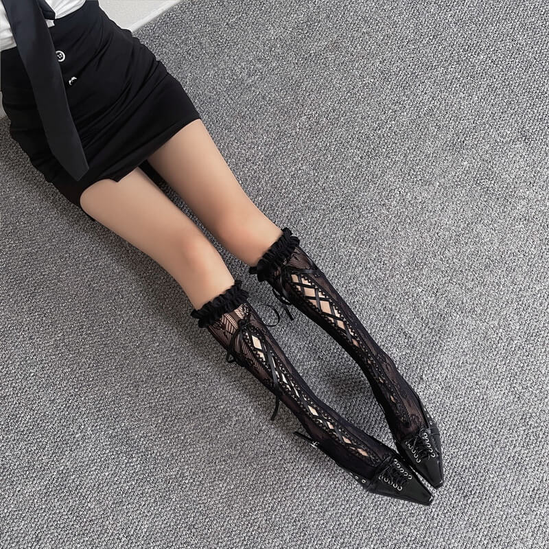 NURO Lace-Up Garter Over-The-Knee Socks for Women