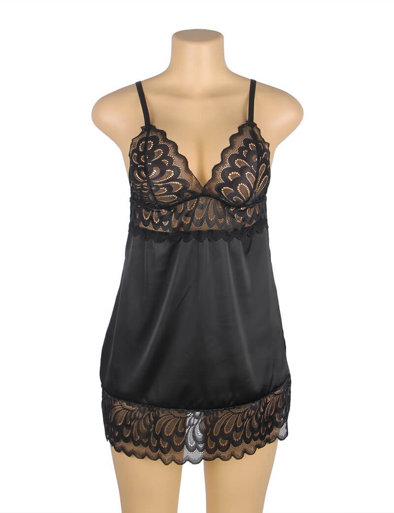 NURO Lace Backless Floral Babydoll Lingerie Set