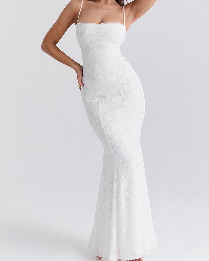 NURO Lace Backless Maxi Dress Women's Elegant Strappy Evening Gown