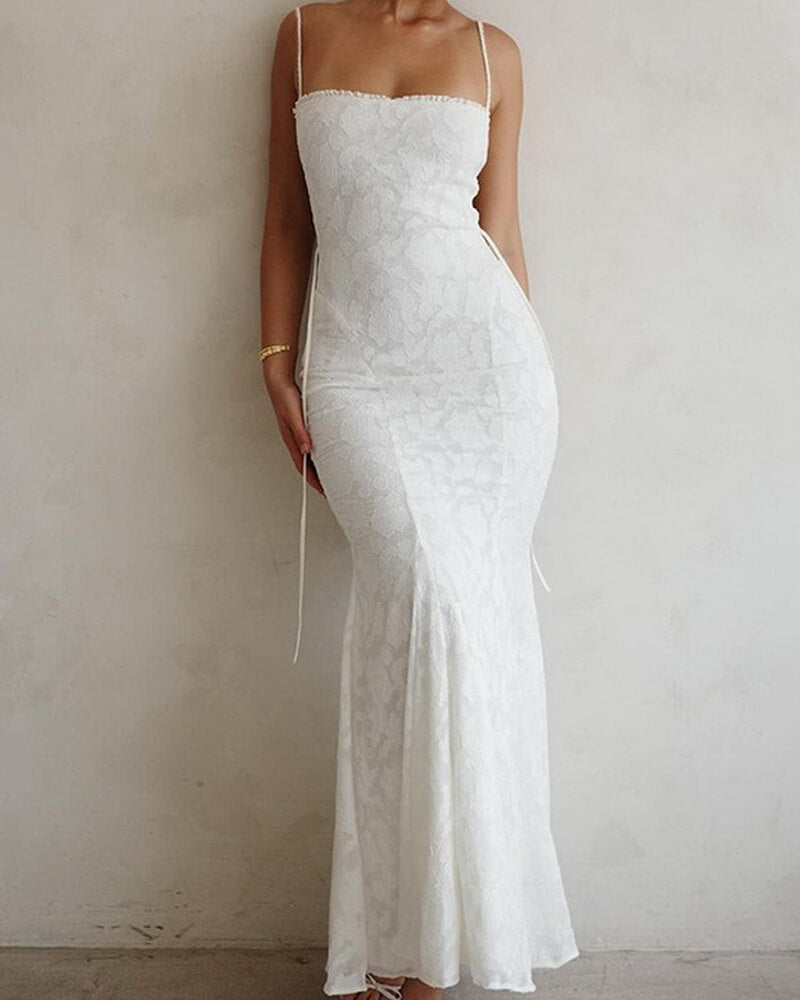 NURO Lace Backless Maxi Dress Women's Elegant Strappy Evening Gown