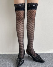 NURO Lace Trim Fishnet Boot Socks for Women