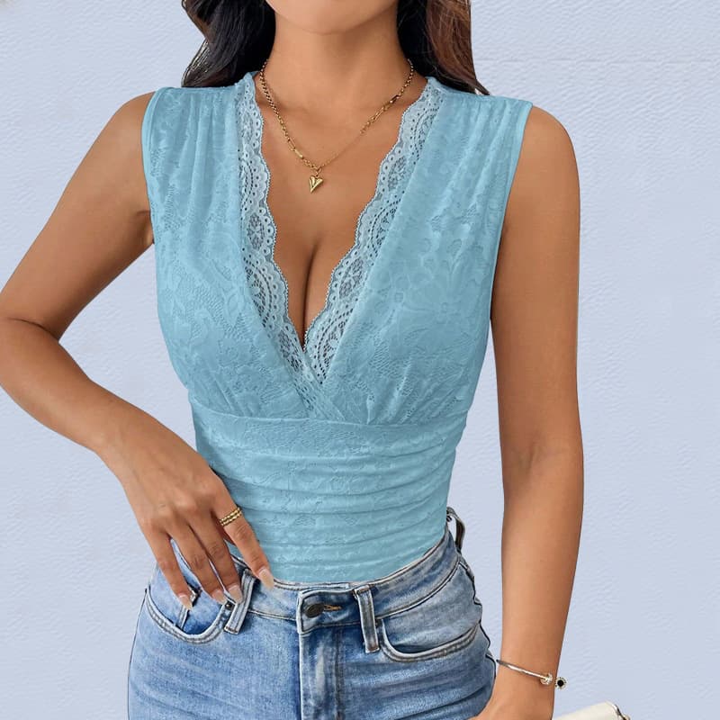NURO Lace Trim Jumpsuit Sleeveless High Stretch Bodysuit