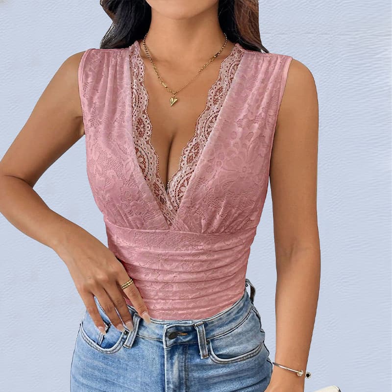 NURO Lace Trim Jumpsuit Sleeveless High Stretch Bodysuit