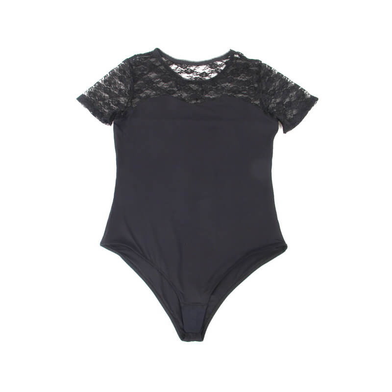 NURO Lace Trim Short Sleeve Bodysuit