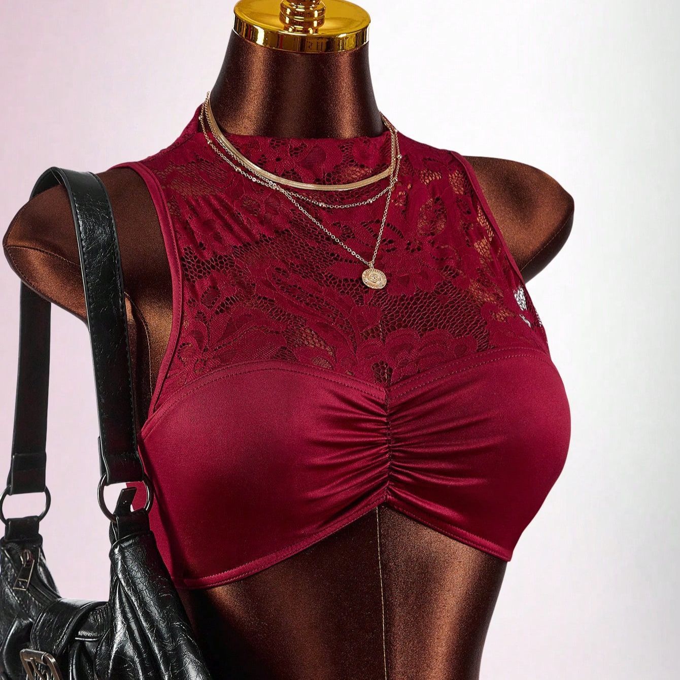 NURO Lace Trim Sleeveless Crop Top and Bodycon Mini Skirt Set
