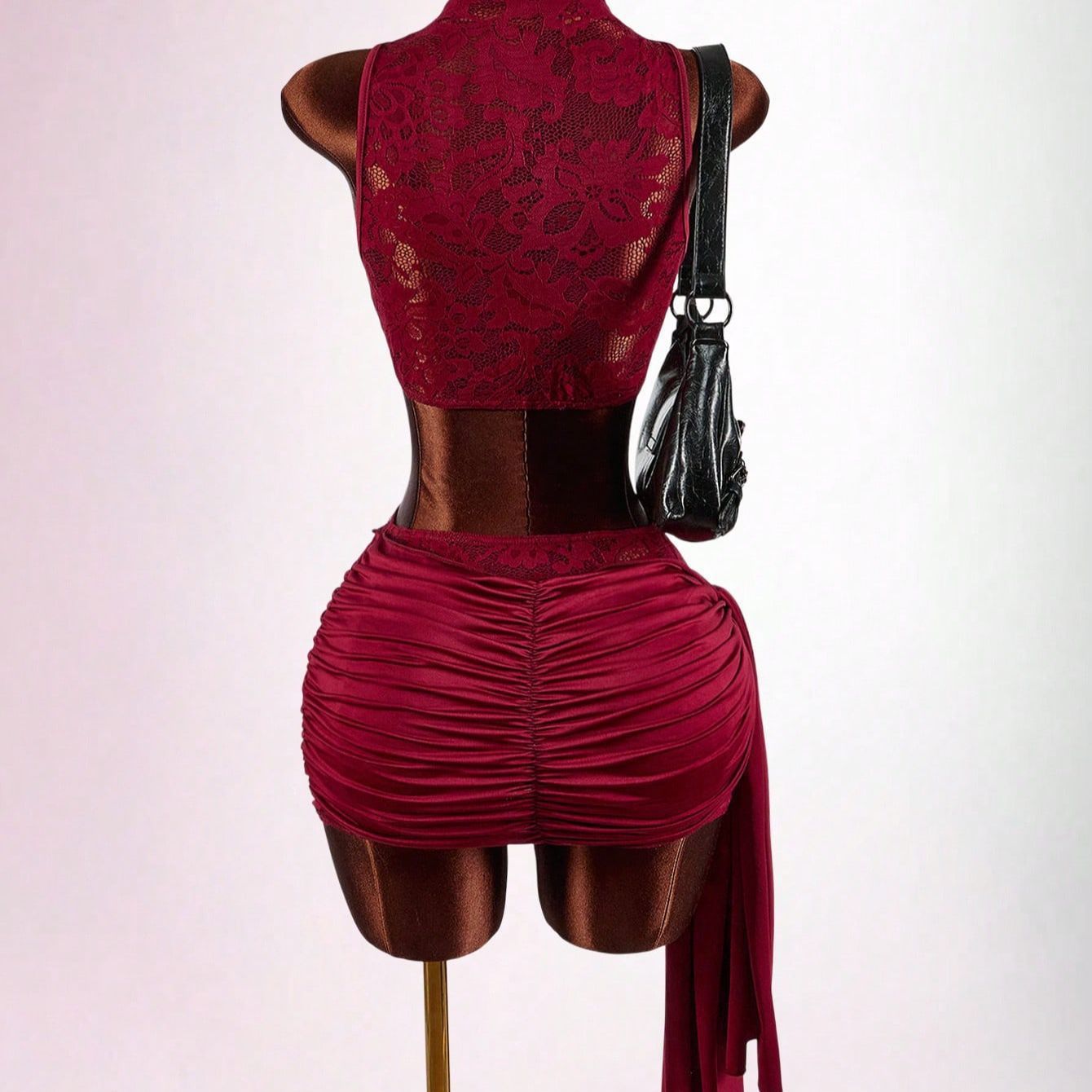 NURO Lace Trim Sleeveless Crop Top and Bodycon Mini Skirt Set