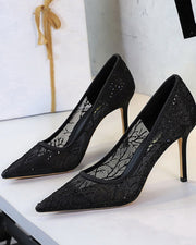NURO Lace & Sequin Stiletto Pump