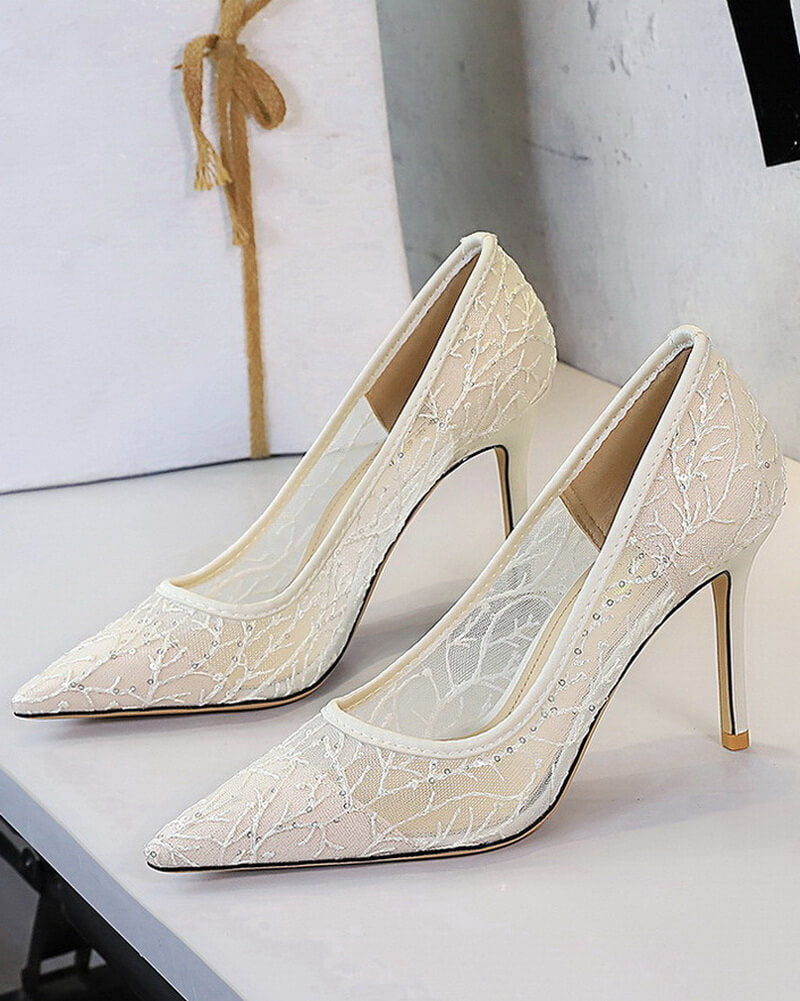 NURO Lace & Sequin Stiletto Pump