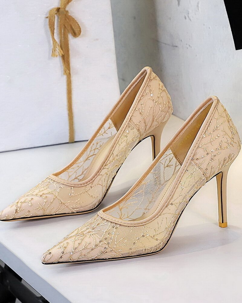 NURO Lace & Sequin Stiletto Pump