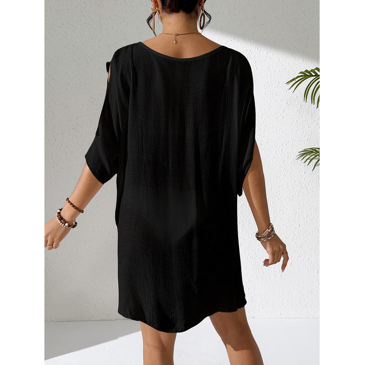 NURO Layered blouse dress with ring V-neck bat sleeves