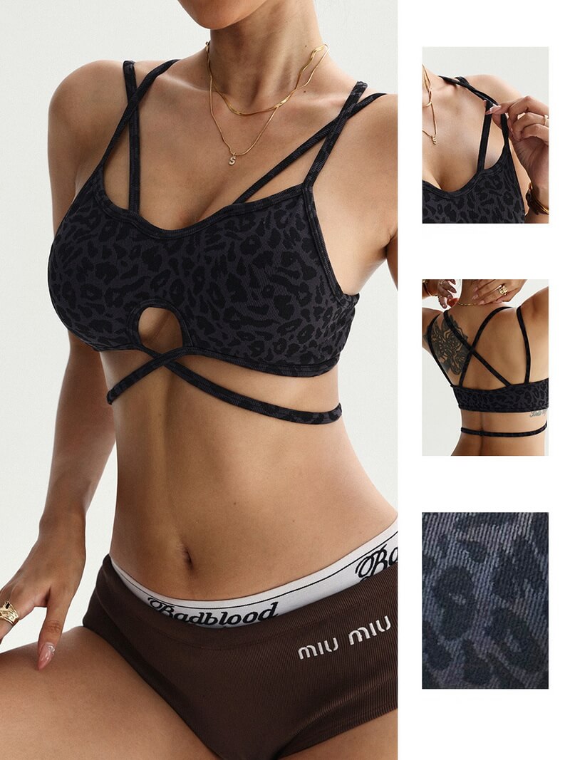 NURO Leopard Print Sports Bra with Double Straps