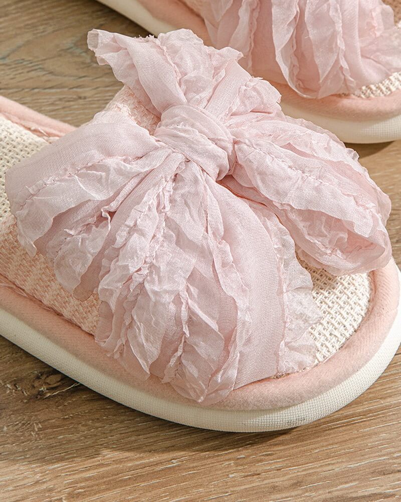 NURO Linen Slide Sandals with Bow Detail for Women