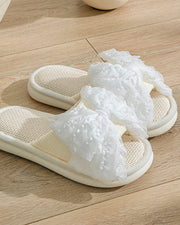 NURO Linen Slide Sandals with Bow Detail for Women