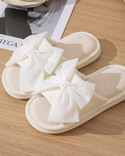 NURO Linen Slide Sandals with Bow Detail for Women