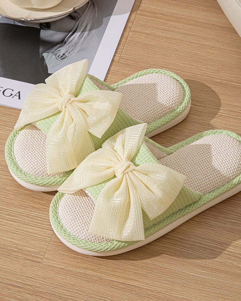NURO Linen Slide Sandals with Bow Detail for Women