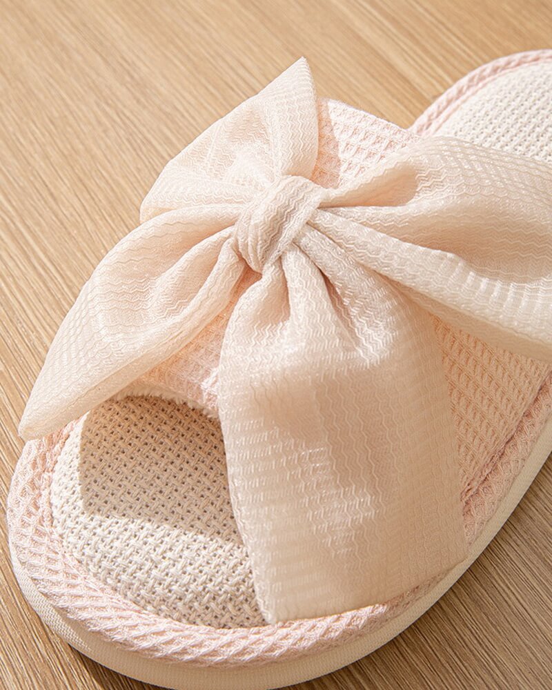 NURO Linen Slide Sandals with Bow Detail for Women