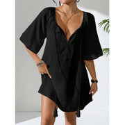 NURO Long-sleeved fringed strappy resort patchwork blouse dress