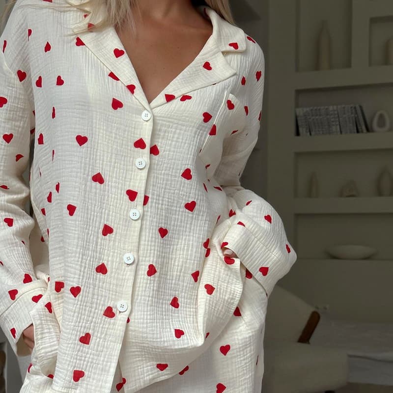 NURO Long Sleeve Pajama Set Button Down Top and Pants Sleepwear