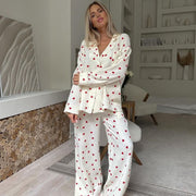 NURO Long Sleeve Pajama Set Button Down Top and Pants Sleepwear