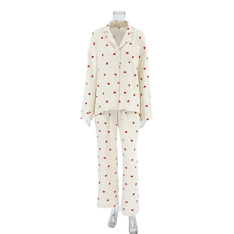 NURO Long Sleeve Pajama Set Button Down Top and Pants Sleepwear