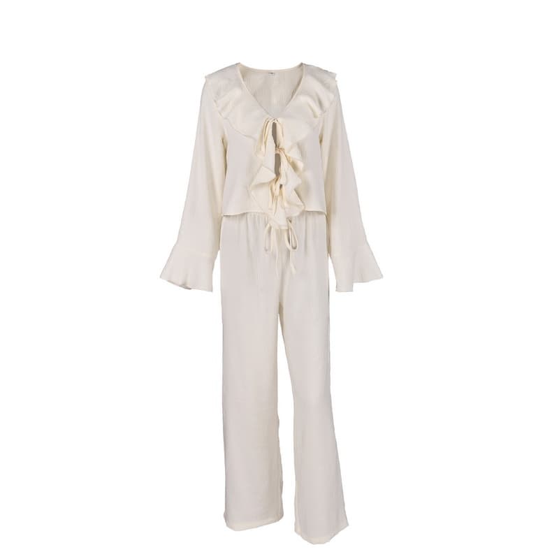 NURO Long Sleeve Pajama Set V-Neck Top and Pants Sleepwear