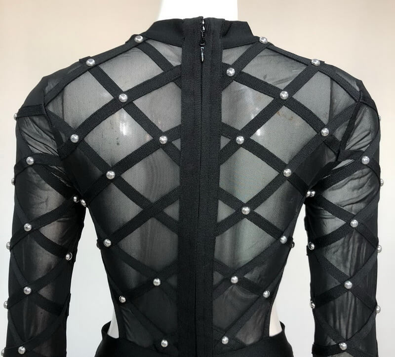 NURO Long Sleeve Sheer Jumpsuit with Beaded Detail and Bandage Design