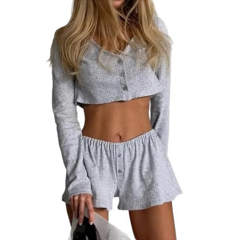 NURO Long Sleeve Top and Shorts Set Casual Lounge Set