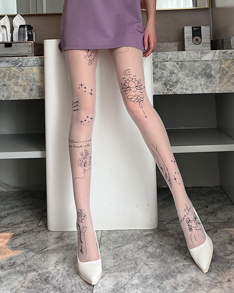 NURO Lotus Jacquard Pattern Sheer Pantyhose