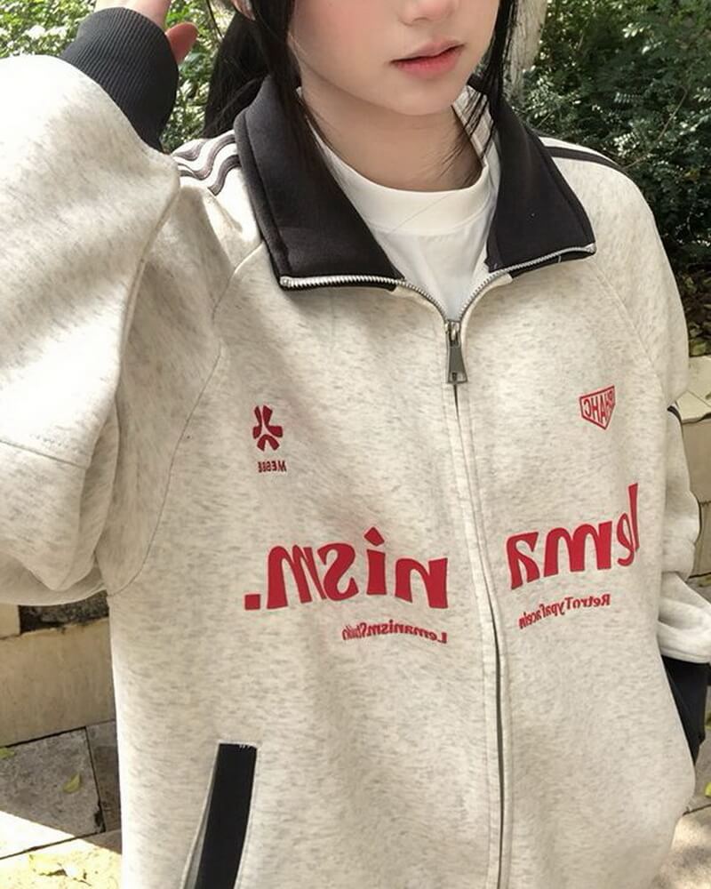 NURO Women's Casual Loose Fit Stand Collar Zip Up Track Jacket