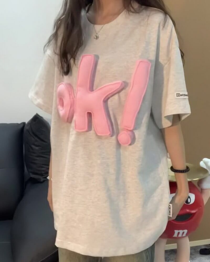 NURO Men's & Women's Heavyweight Loose Fit 3D Letter Print Short Sleeve Cotton T-Shirt