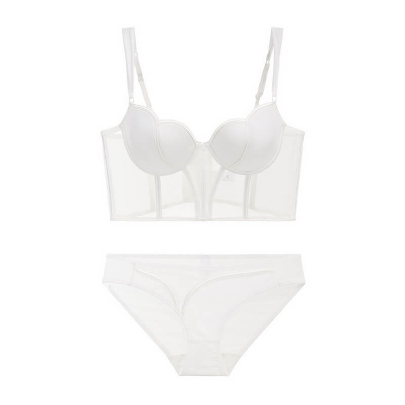 NURO Mesh Panel Corset Bralette Set - Underbust Bustier with Light Support