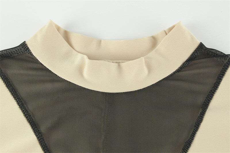 NURO Mesh Panel High-Waist Long Sleeve Bodysuit for Women