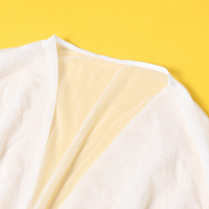 NURO Mesh Ruffle Long Kimono Robe with Belt