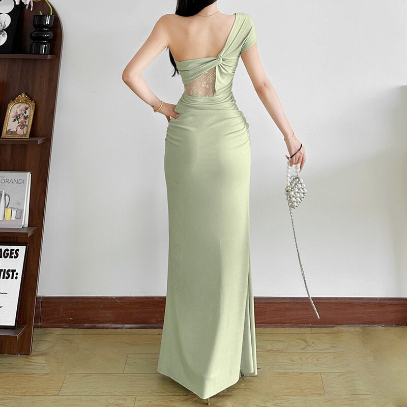 NURO Mesh Slit Off-Shoulder Long Dress