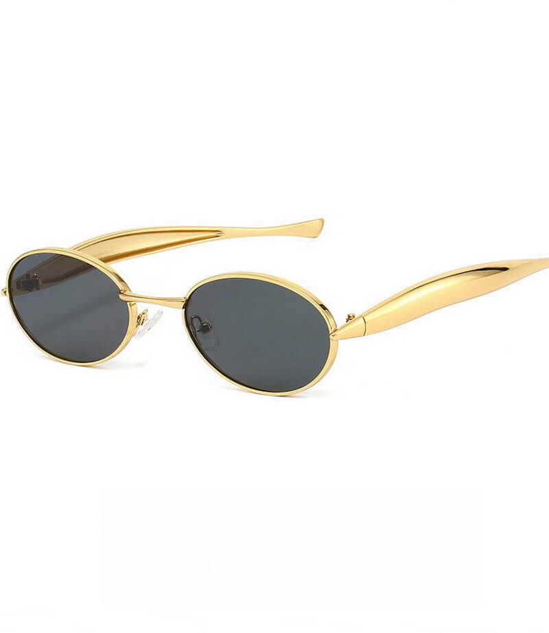 NURO Metal Ellipse Sunglasses Fishbone Temple Design UV400 Shades