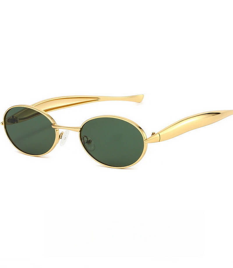 NURO Metal Ellipse Sunglasses Fishbone Temple Design UV400 Shades